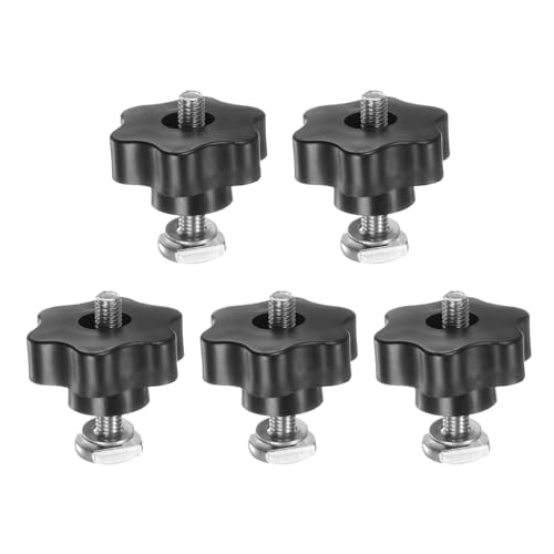 HARFINGTON 5Set T Track Bolts Knob Kit M8 x 45mm Threaded Bolts M8 x 48mm Hex Hand Nut Clamping Knob with Washer for Woodworking Jigs and Fixtures, Black - color: Black, size: M8 x 45mm/M8 x 48mm