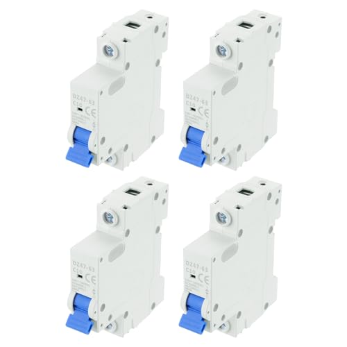 MECCANIXITY 4Pcs Miniature Circuit Breaker 1P 10A AC 110V DZ47-63 DIN Rail Mount Disconnect Switch Circuit Breaker Protection Thermal Magnetic Trip for Short Circuit Protection, Overload Blue - style: 10A