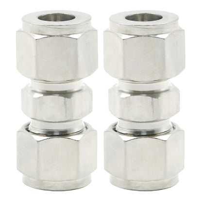 EATAKWARD 2 Pcs Stainless Steel Compression Tube Fittings, 3/8 Inch OD x 3/8 Inch OD Straight Union Connector with Double Ferrules for Connecting Tubes - size: 3/8 Inch OD x 3/8 Inch OD
