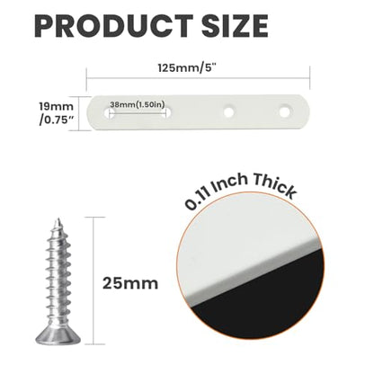Alise Flat Bracket ,5 Inch White Mending Plate Flat Brace for Wood Shelves - color: White, size: 5 Inch