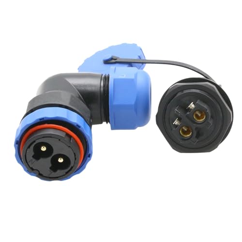 TY28 2 Pin 45A Screw Connection Electrical Power Connector, Female Panel Mount Socket and Male Right Angled 90-Degree Cable Plug, Solder-Free Waterproof Quick-Disconnect for Marine Automotive - color: Panel Mount + 90-degree Plug, size: 2 Pin 45Amp
