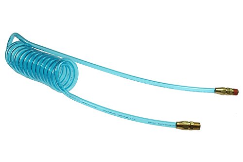 Coilhose Pneumatics PR14-10A-T Flex Coil Polyurethane Coiled Air Hose, 1/4" ID, 10' Length with (1) 4" Rigid Fitting and (1) 4" Swivel, Transparent Blue
