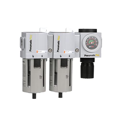 PneumaticPlus PPC4C-N06G StageAir Drying System- Air Particulate 5 Micron Filter, 0.3 Micron Coalescing Filter & Air Pressure Regulator Combo 3/4" NPT,Poly Bowl-Guard, Manual Drain,Embedded Gauge