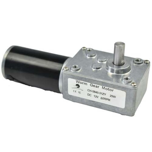 CHANCS DC 12V 60RPM 6mm Single Shaft Self-Locking Reversible Worm Gear Motor for Shredders, Smart Devices - size: 60RPM