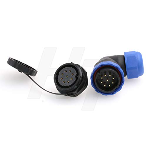 HangTon HE29 9 Pin Plastic Waterproof Connector Threaded Outdoor Industrial Electrical Power Circular Male Female Angled Wire Cable Plug + Panel Socket (9 pin) - size: 9 pin