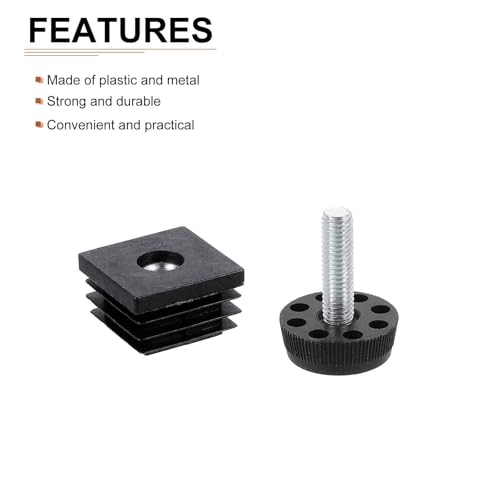 DTGN 30x30mm(LxW) Adjustable Leveling Feet - 4Sets - Good for Furniture - Square Insert Kit Furniture Glide - Black
