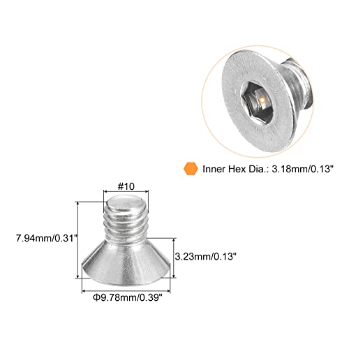 uxcell #10-32x5/16 Flat Countersunk Head Socket Cap Screws, 50Pcs 304 Stainless Steel Hex Socket Flat Head Screws, Full Thread, Countersunk Bolts - size: #10-32x5/16"