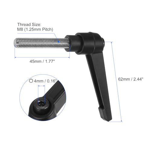 uxcell 2pcs Clamping Lever Handles, M8 x 45mm 304 Stainless Steel Threaded Male Stud, Adjustable Handles Locking Quick Release Ratchet Push Button Bolt Knobs, Black - size: M8 x 45mm