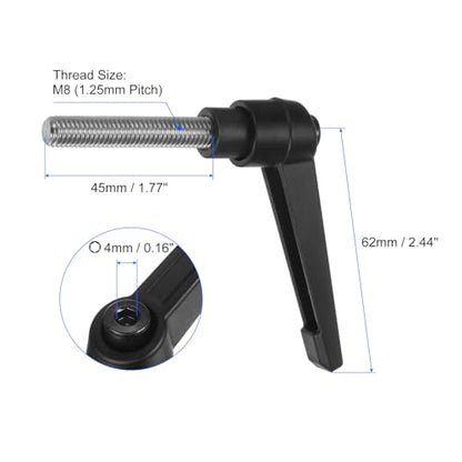 uxcell 2pcs Clamping Lever Handles, M8 x 45mm 304 Stainless Steel Threaded Male Stud, Adjustable Handles Locking Quick Release Ratchet Push Button Bolt Knobs, Black - size: M8 x 45mm
