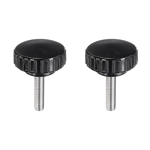 uxcell 2pcs Knurled Clamping Knobs M6 x 25mm Metric 304 Stainless Steel Male Thread Thumb Screw on Type 30mm Plastic Round Head Threaded Hand Bolt Stud Knobs Black - size: M6 x 25mm x 30mm
