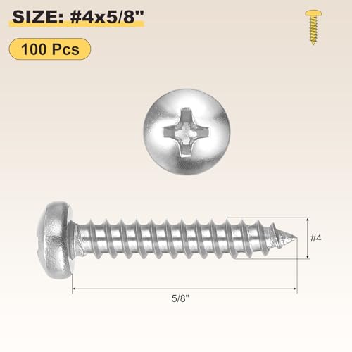 METALLIXITY Phillips Pan Head Self Tapping Screw #4x5/8 100Pcs - color: Silver Tone, size: #4x5/8"
