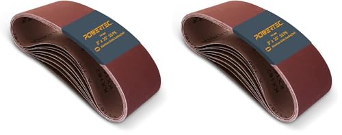 POWERTEC 3 x 21 Inch Sanding Belts, 240 Grit Aluminum Oxide Belt Sander Sanding Belt for Portable Belt Sander, Wood & Paint Sanding, Metal Polishing, 10PK (110960) (Pack of 2)