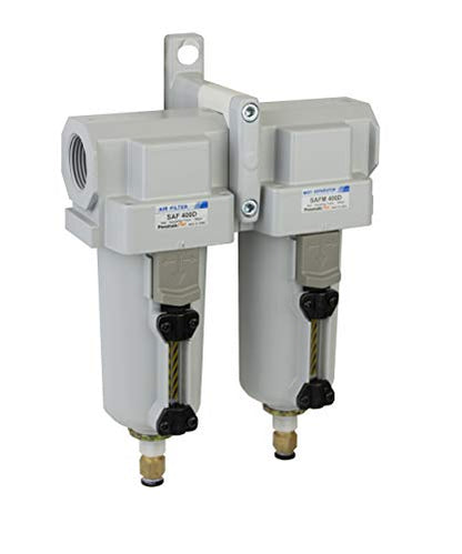 PneumaticPlus SAFU430-N04-MEP Air Particulate (10 µm), Coalescing (0.1 µm) Filter Combo, 1/2" NPT, Metal Bowl w/Manual Drain
