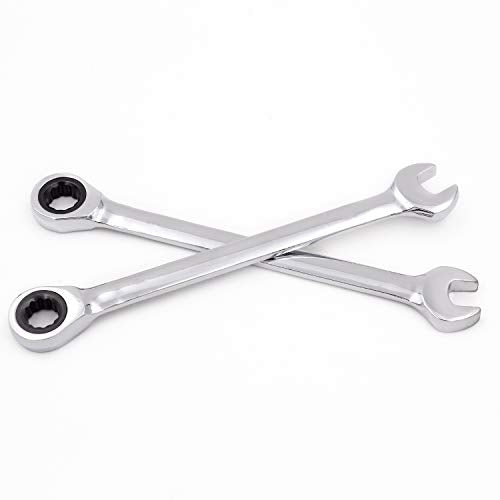 KINJOEK 2 PCS 19mm 12PT Ratchet Wrench, Metric Gear Combination Ratcheting Wrench Set with 5° Movement and 72 Teeth for Projects with Tight Space - size: 19mm 2PCS