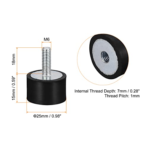 uxcell Rubber Mounts 6pcs M6 Male/Female Vibration Isolator Shock Absorber, for Garage Motor Air Compressor Car Boat Bobbins, D25mmxH15mm - size: M6x25mmx15mm