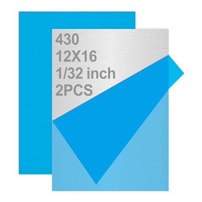 2PCS Stainless Steel Metal 12" x 16" x 1/32" Inch Metal Plates for Magnetic Mount Board Wall 20GA(0.80MM) 430 Stainless Steel Shim Stock Plates for Crafting, Kitchen, Office