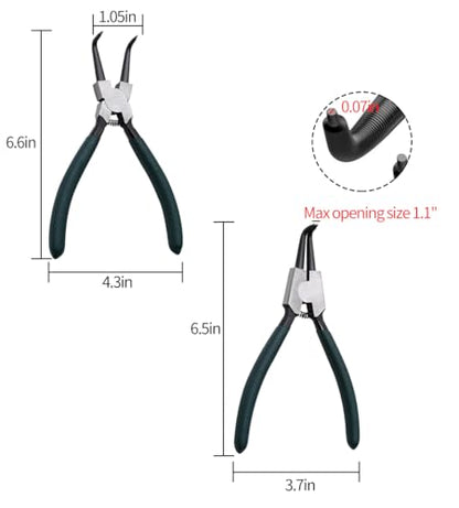 2pcs 7in Snap Ring Pliers, 5/64in Tips - color: 2pcs 90° Regular Tip Snap Ring Pliers