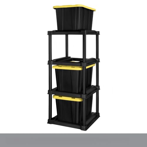 4-Tier Tote Rack Heavy Duty Plastic Garage Organizer Black
