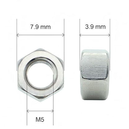 210Pcs M5 Hex Nuts, 304 Stainless M5 Nut, Coarse Thread M5 Nuts - size: Metric M5-0.8---210Pcs
