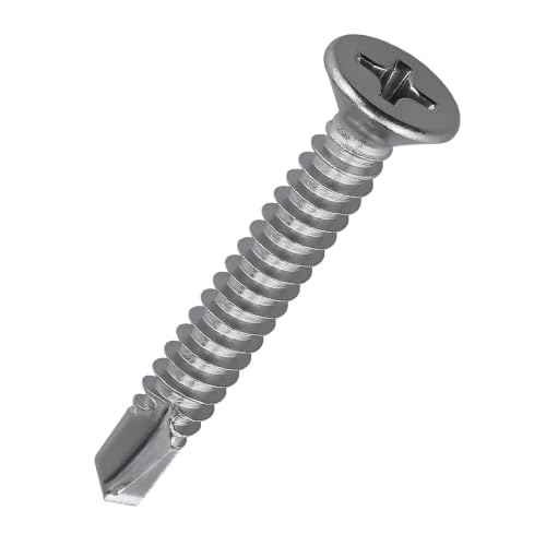 #10 x 1-3/4" Phillips Flat Head Sheet Metal Screws, Stainless Steel 410 Self Drilling Screws for Metal, Countersunk Head, Phillips Drive, Self Tapping, 50 Pack - size: #10 x 1-3/4"
