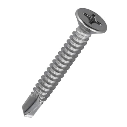 #10 x 1-3/4" Phillips Flat Head Sheet Metal Screws, Stainless Steel 410 Self Drilling Screws for Metal, Countersunk Head, Phillips Drive, Self Tapping, 50 Pack - size: #10 x 1-3/4"