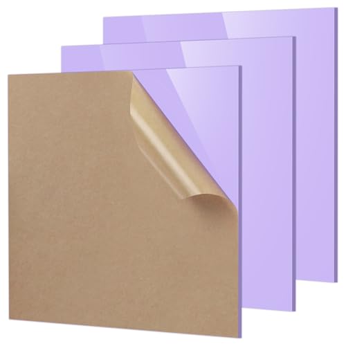 Adrattnay Purple Acrylic Sheets 1/8" Thick, 3Pcs 8 x 8 Opaque Cast Acrylic Sheets for Laser Cutting & Engraving-3mm, with Protective Paper - color: Purple