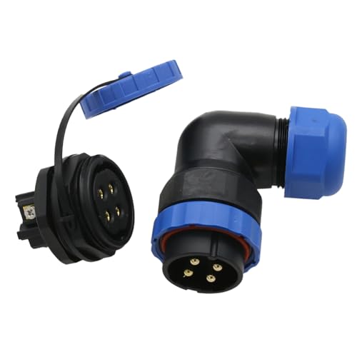 TY28 4 Pin 45A Screw Connection Electrical Power Connector, Female Panel Mount Socket and Male Right Angled 90-Degree Cable Plug, Solder-Free Waterproof Quick-Disconnect for Marine Automotive - color: Panel Mount + 90-degree Plug, size: 4 Pin 45Amp