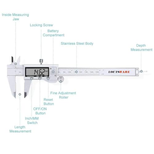 Digital Caliper Measuring Tool, Stainless Steel Vernier Caliper Digital Micrometer with Large LCD Screen, 6 Inch Caliper Tool for DIY/Household, Auto-Off Feature, Inch and Millimeter Conversion