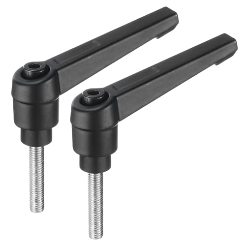 uxcell 2pcs Adjustable Clamping Lever Handle M5 x 25mm Metric 304 Stainless Steel Male Threaded Stud Hand Knobs Push Button Ratchet Rotating Screw Handles Bolts with Locking Lever Black - size: M5 x 25mm