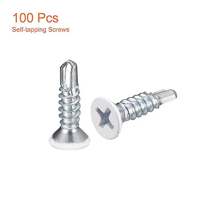 uxcell #8 x 3/4" White Screws Self Drilling Screws, 100pcs Flat Head Phillips Sheet Metal Screw Wood to Metal Screws - size: #8 x 3/4"