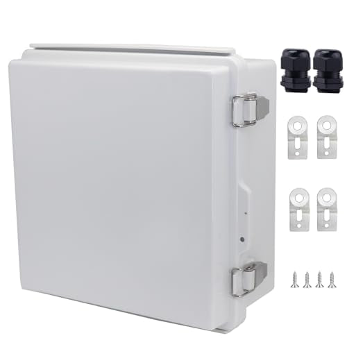 IP67 Waterproof Junction Box, ABS Plastic Electrical Enclosure with Stainless Steel Latch, Hinged Cover Electric Box with Mounting Plate, Wall Brackets & Cable Glands 210x210x100 - color: Grey, size: 8.3"x8.3"x3.9"