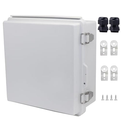 IP67 Waterproof Junction Box, ABS Plastic Electrical Enclosure with Stainless Steel Latch, Hinged Cover Electric Box with Mounting Plate, Wall Brackets & Cable Glands 210x210x100 - color: Grey, size: 8.3"x8.3"x3.9"
