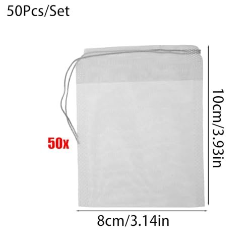 50PCS Multiple Size Empty Drawstring Teabags Nylon Disposable Clear Filter Bags for Coffee Spice Tea Filters Kitchen Teaware (8x10cm) - color: 8x10cm