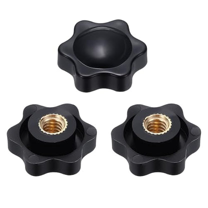 HARFINGTON Star Knob 1/4" Female Thread 25mm Head Brass Insert Black 3pcs - color: Black, size: 1/4" x 25mm