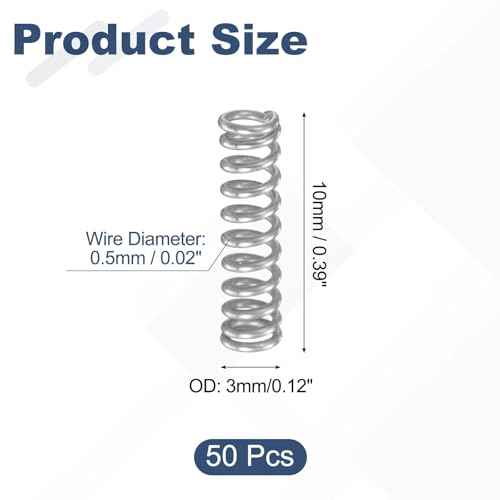 uxcell 50Pcs 304 Stainless Steel Compression Springs,0.5mmWD, 3mm ODx10mm L - size: 3mmx10mm