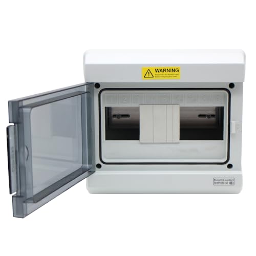 9 Way Outdoor Waterproof IP66 PC/ABS Alloy Plastic Circuit Breaker Box Power Distribution Protection Box for MCB Miniature Circuit Breaker with DIN Rail 8.66 x 4.13 x 7.87 inch - size: 9Way