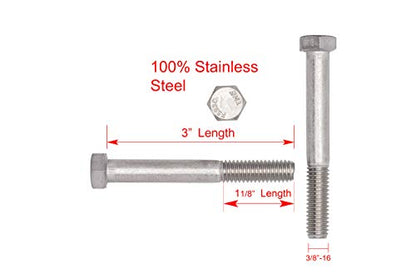 Bolt Dropper 3/8"-16 X 3 (10pc) Hex Head Bolt, 18-8 Stainless Steel - size: 3/8"-16 x 3"