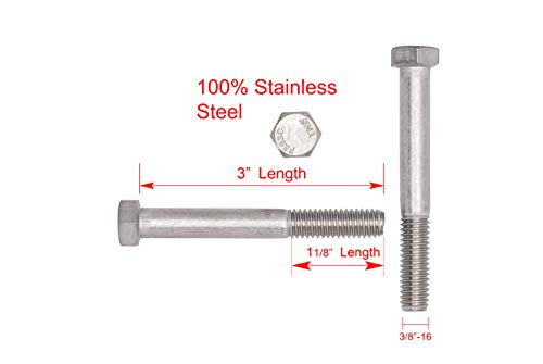 Bolt Dropper 3/8"-16 X 3 (10pc) Hex Head Bolt, 18-8 Stainless Steel - size: 3/8"-16 x 3"