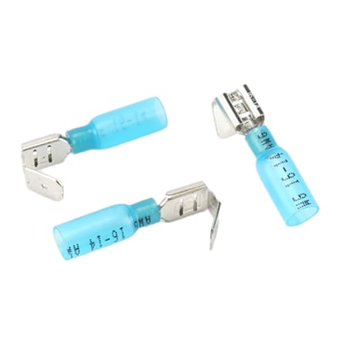 50 PCS Heat Shrink Piggyback Spade Connectors, Insulated Quick Disconnect Crimp Terminal, Electrical Butt Terminals for Marine, Electronics, Automotive AWG 16-14-Blue - style: AWG 16-14/Blue