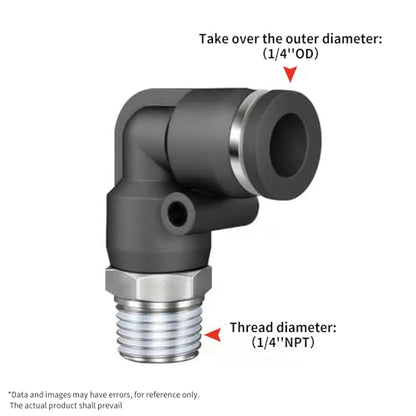 PNEUMATIC Male Elbow 1/4 Inch Tube OD x 1/4 Inch NPT Thread 90 Push to Connect Fittings PL-1/4-1/4 (Pack of 5) - size: 1/4"OD x 1/4"NPT