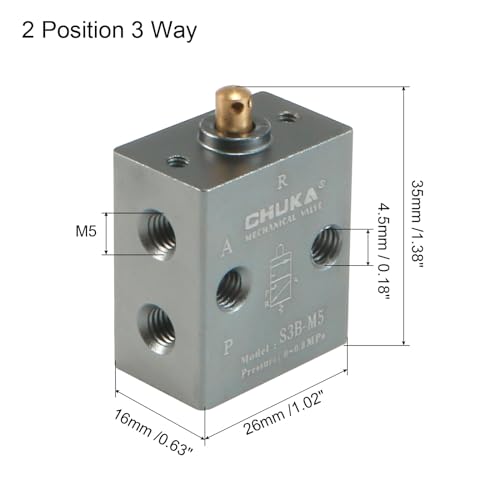 uxcell 2 Position 3 Way M5 Manual Handle Control Pneumatic Solenoid Mechanical Valve,S3B-M5