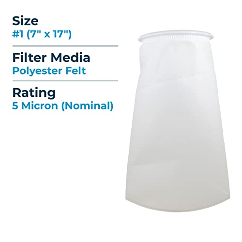 SpiroPure SP-BE-1-5 5 Micron #1 7" x 17" Polyester Felt Bag Filter, 40 Pack - size: #1, style: 5 Micron