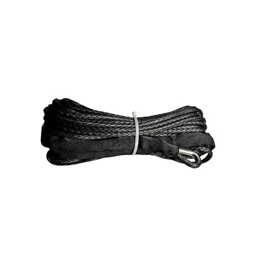 1/4 Inch x 50 Foot 10000 lb Synthetic Winch Rope Kit, Black - color: Black
