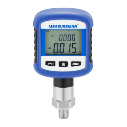 MEASUREMAN Digital Industrial Pressure Gauge -15psi-0, 0.2% FS, 1/4''NPT Lower, Stainless Steel Connection, Battery Powered, with LED Light, Blue Tooth, Phone Connect - size: -15psi-0