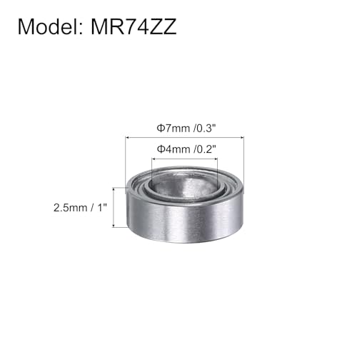 uxcell MR74ZZ Deep-Groove Ball Bearings for Rollers, 7mm x 4mm x 2.5mm Seal Bearings with Fiber Gloves, Double Metal Sealed Bearing Steel Skateboard Bearings 10Pcs - size: MR74ZZ