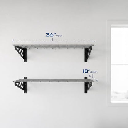 MonsterRax 18x36 White Garage Wall Shelf 2-Pack, 500lb, Hammertone - color: Hammertone, size: 18"x36"