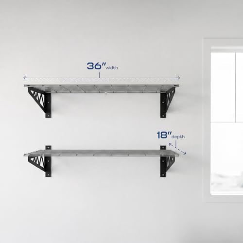 MonsterRax 18x36 White Garage Wall Shelf 2-Pack, 500lb, Hammertone - color: Hammertone, size: 18"x36"