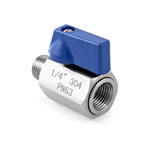 QWORK Mini Ball Valve, 2 Pack 1/4" NPT Thread Female and Male 304 Stainless Steel Shut-Off Valves - color: 2 pack, size: 1/4" Female&Male