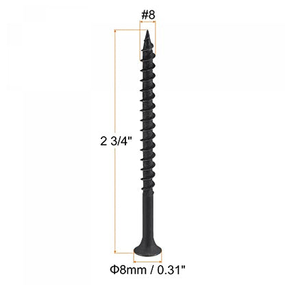 uxcell #8 x 2 3/4-Inch Wood Screws Phillips Flat Head Carbon Steel Self Tapping Screws Black 50pcs - size: #8 x 2 3/4-Inch