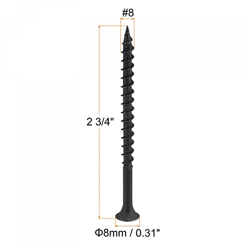uxcell #8 x 2 3/4-Inch Wood Screws Phillips Flat Head Carbon Steel Self Tapping Screws Black 50pcs - size: #8 x 2 3/4-Inch